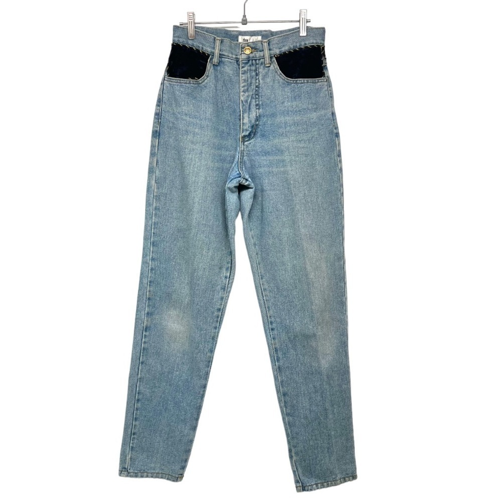 Vintage JL Harris High Rise Light Wash Velvet Trim 90s Tapered Mom Jeans Size 8 - Picture 12 of 12